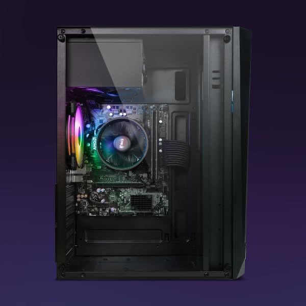 Indre view of the PC case, showing components and airflow