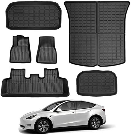 KIKIMO Tesla Model Y Floor Mats, Tesla Model Y 2020-2023 Accessories, All Weather Floor Mat Front Rear Cargo Liner Mat, Waterproof Anti-Slip Floor Mat Custom Fit for Tesla, Heavy Duty Floor Mats