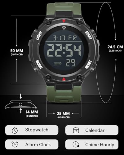 CIVO Herrenuhr Digital Militär Armbanduhr: LED Groß Ziffernblatt Uhren fur Herren Army Grün - Wasserdicht Digitaluhr mit Stoppuhr Wecker