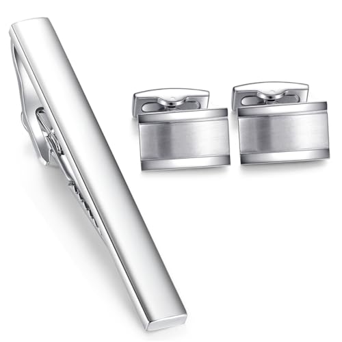 HONEY BEAR Rectangle Cufflinks Tie Clip Set for Mens Business Wedding Gift