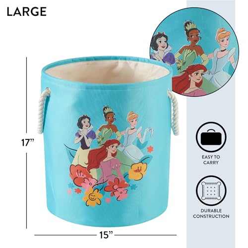 Image of Disney Princess 3 Piece Fabric Storage Basket Set, Nestable Toy Storage Bins with Rope Handles, Kids Bedroom & Nursery Organizer