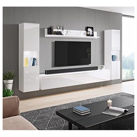 PIASKI Conjunto de Muebles de salón Paris XL, iluminación LED Opcional, Juego de Muebles de salón, Muebles de salón Modernos (Blanco/Blanco Brillo)