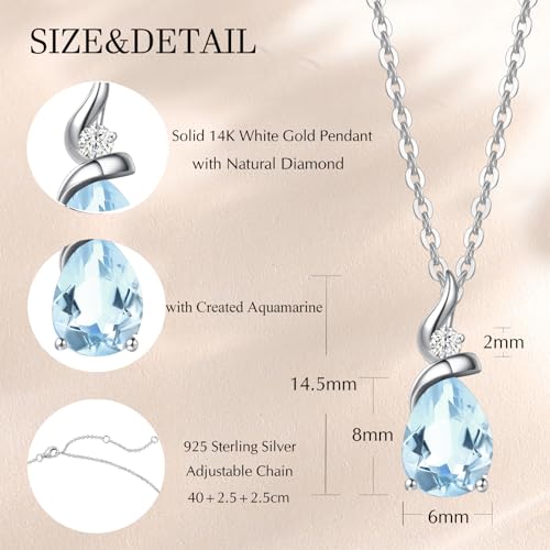 Collar Aguamarina Sintética y Diamante Oro Blanco 14K