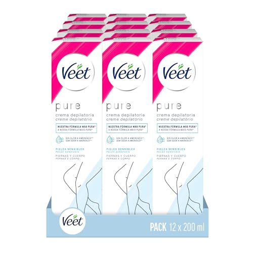 Veet Crema Depilatoria Corporal para Mujer con Aloe Vera y Vitamina E, Pieles sensibles, 12x200 ml