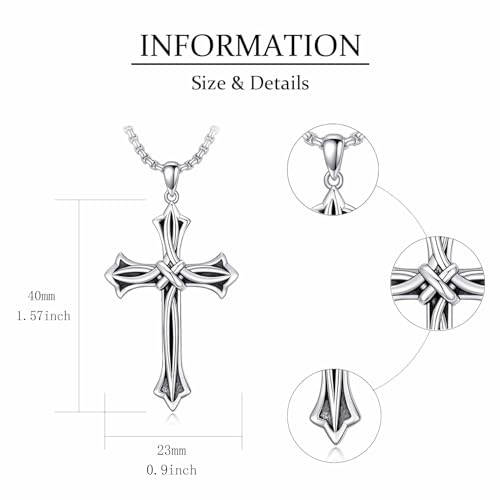 Cross Necklace for Men Women 925 Sterling Silver Celtic/Crucifix/Nail/Fish Hook Cross Pendant with Stainless Steel Chain Faith Jewelry Gift for Father Son Brother Husband2
