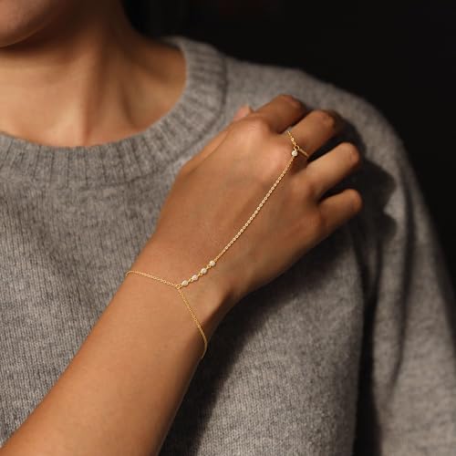 Image of Hand Chain Bracelet for Women Trendy, Dainty Silver Beaded Finger Ring Bracelet Non Tarnish Minimalist Adjustable Simple Cute Silver Bracelets Waterproof Fashion Jewelry