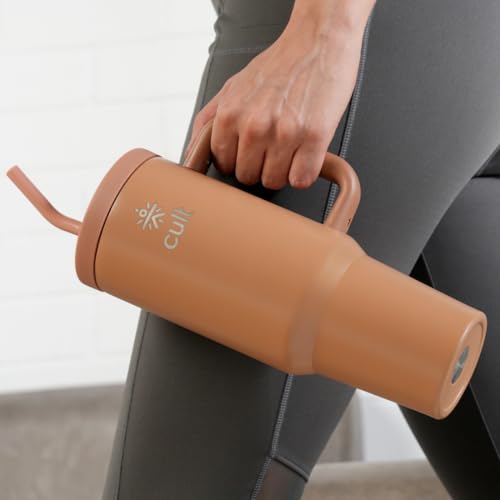 Image of Cult 1200ml Stainless Steel Insulated Tumbler with Handle, Straw & Cleaner Double Wall Vacuum Bottle for Hot & Cold Drinks Leakproof Travel Mug Reusable for Gym, Office & Travel Brown