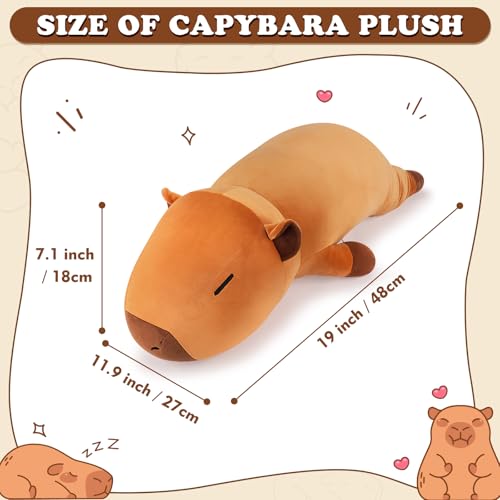 Image of Auspicious beginning 19'' Large Capybara Plush Stuffed Animal- Cute Capybara Plush Pillow Plushies, Big Capybara Body Pillow Stuffed Animal, Cute Body Pillow Birthday Gifts for Kids Girls Boys