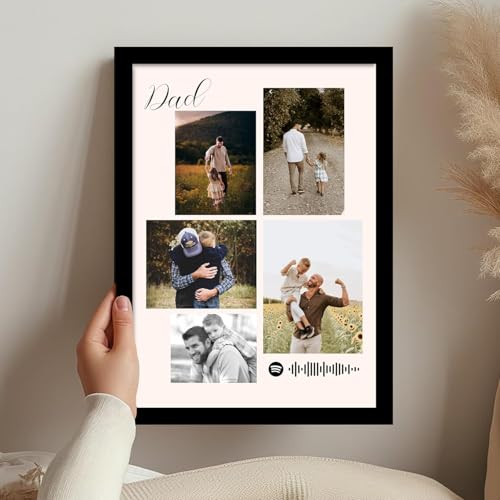 Image of Customized Fathers Day Gift for your DAD with 5 Pictures Collage print along with Spotify Song Code, Photo Frame With Photo Upload, Fathers Day Birthday, and For Parents (9.2x12.6 Inch)