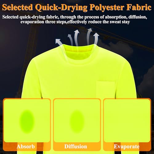 Safety Shirt Long Sleeve High Visibility Breathable T Shirt for Work Warehouse Construction Yellow4