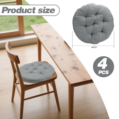 4er Set Stuhlkissen Rund 40cm,Runden Sitzkissen Gefüllte Sitzkissen,Stuhlkissen Anthrazit für Gartenstuhl,Bürostuhl,Balkonstuhl,Weiche Indoor & Outdoor Kissen Sitzpolster für Esszimmer,Wohnzimmer,Haus