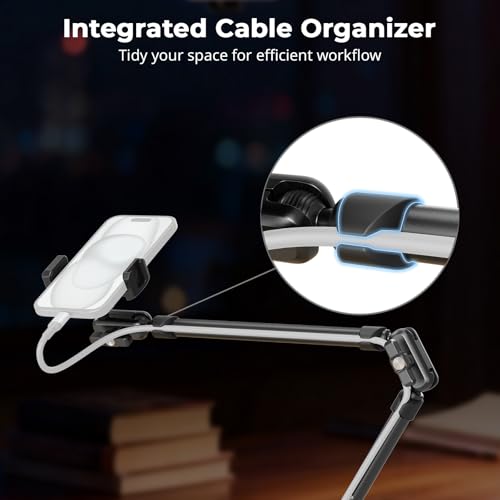 Image of SMALLRIG 26 inch Magic Arm with Super Clamp, Overhead Phone Mount w /Cable Clip | Flexible Desk Camera Mount with 1 /4 inch Screw and Cable Clip, Max Load 2.2lb, for iPhone /Action Camera /Video Light /Webcam /Mic
