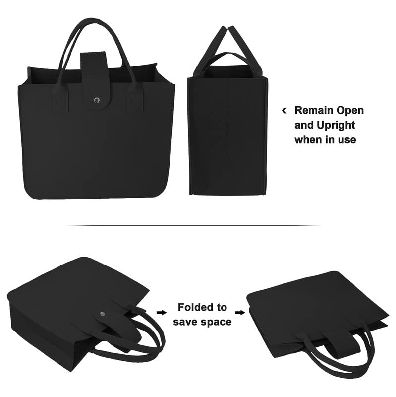 Image of Felt Fabric Reusable Shopping Bag with Handle & Button Closure for Grocery, School, Beach, Travel, Study, Gym, Gifts | Size - 30x34.5x17.8cm