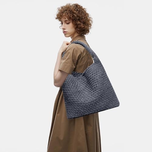 Image of JINMANXUE Woven Tote Bag for Women, Fashion Hobo Handbag, Travel Top-handle Shoulder Bag, Beach Underarm Bag with Purse