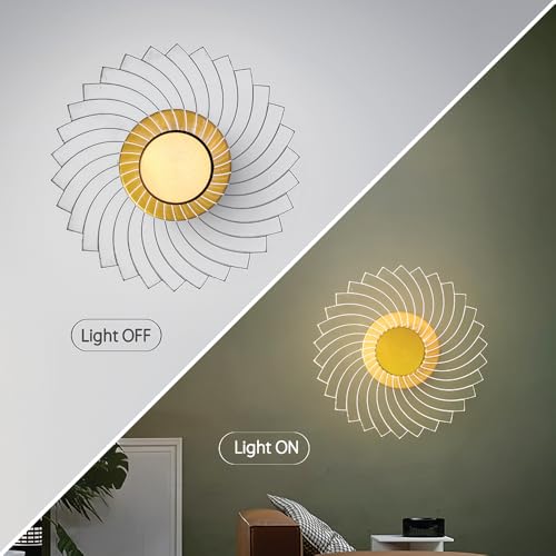 Image of Spiral Pattern 3-in-1 LED Wall Light Decorative Lamp with Golden Center Artistic Accent Lighting for Living Room Bedroom Hallway & Home Decor (Lucent Nest Wall Lights, Pack of 2)