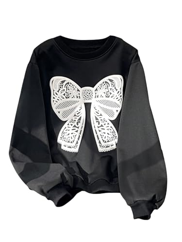 Girl's Bow Graphic Print Preppy Cute Sweatshirts Round Neck Long Sleeve Drop Shoulder Pullovers