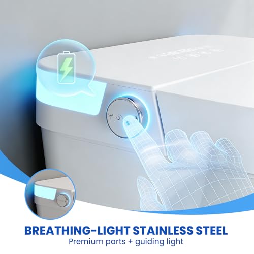 Inodoro inteligente con bidé integrado, inodoro eléctrico moderno, sin tanque, asiento calefactable, lavado con agua tibia, sensor de pie, secador de aire, pantalla LED (Blanco) miniatura 7