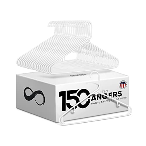 Serene Life White Standard Plastic Hangers, Mega Pack,150 Pieces Hangers For Clothes, Durable Tubular Hanger Slip Design Cloth Hanger Set With 2 Integrated Strap Hook Design #TOP6