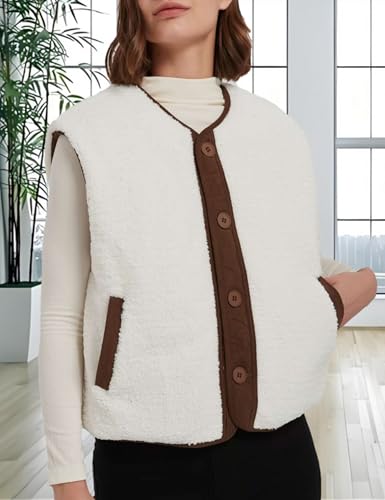 Womens Fall Reversible Vests Casual Button Down Sleeveless Sherpa Vest Fleece Padded Gilet Outerwear Jacket Coat4