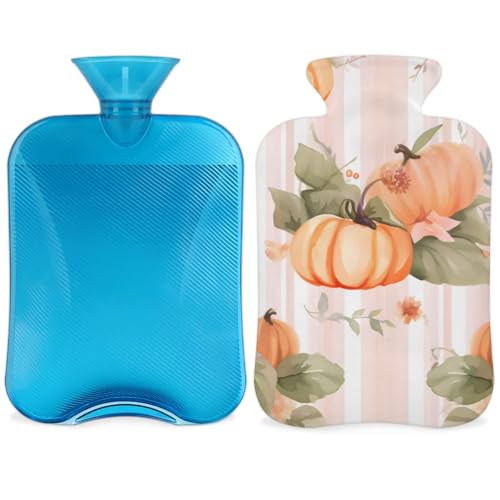 Hot Water Bottle with Soft Cover,2L Watercolor Pumpkin Hot Water Bag for Hot and Cold Compress, Hand Feet Warmer, Oil Painting Pumpkin Rubber Hot or Cold Water Bottle Halloween Christmas Decorations