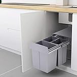 XEMQENER 40L Kitchen Pull out Bin Kitchen Under Sink Bin with Sliding Buffer 3 Removable Compartments Cupboard Waste Dust Bins Recycle Bins for 300-400mm Wide Cabinet