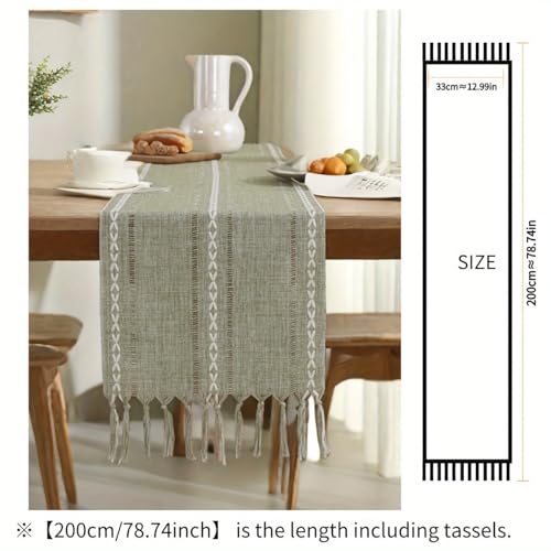 Chemin de table vert rustique brodé décoration table cuisine restaurant 33x200