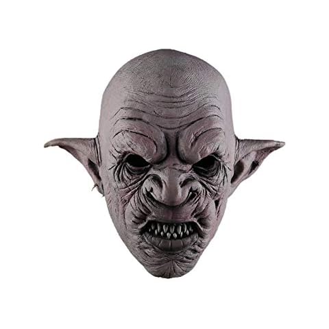 New Cool Goblins Mask with Earrings on the Ear Halloween Horror Mask Creepy Costume Party Cosplay Props Men Latex Scary Mask Cover