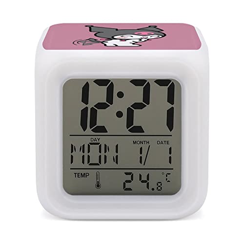 サンリオ クロミ 目覚まし時計 アナログ 大音量 アラーム マルチカラー調整可能 置き時計 デジタル カレンダー 温度 湿度 カレンダー デジタル時計 寝室 時計 バックライト スヌーズ機能付き ホワイト