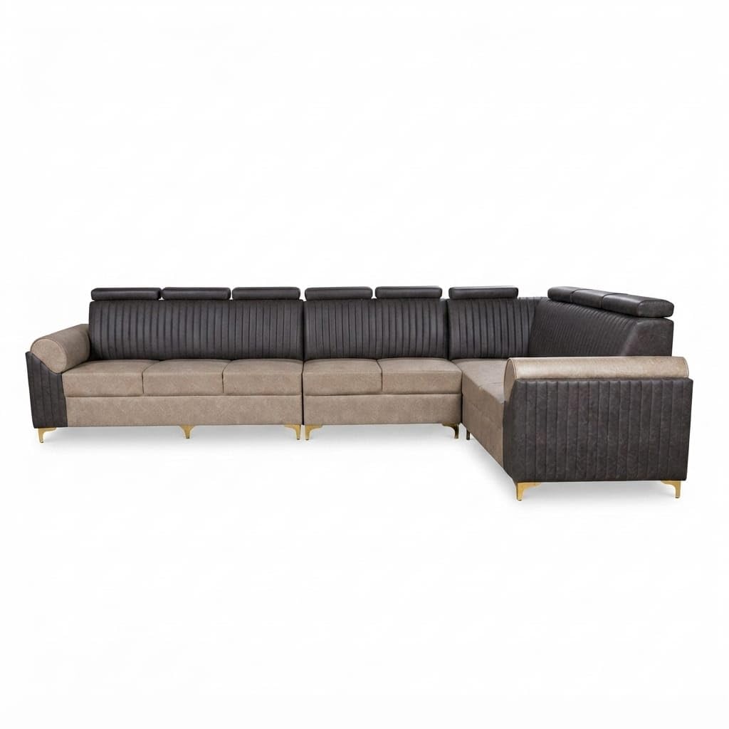 Grey Beige Sectional Corner Couch with Integrated Chaise for Living Room, Stylish Seating Solution for Home Interiors, Housewarming and Living Room Makeovers-image-14