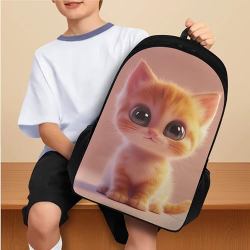 Kawaii Cat Backpack and Lunch Box Set Boys 4 Piece 17 Inch Kid Backpacks for Senior Year 4Th 5Th 6Th Grade Large Capacity Pencil Case Water Bottle Sling Carrier Kids Lightweight2