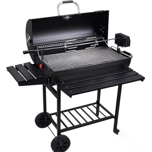 Parrilla portátil para barbacoa de barril al aire libre con mesa auxiliar y bandeja extraíble para ceniceros para reuniones familiares y camping