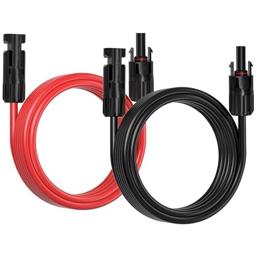 10Feet 12AWG (4mm²) Solar Panel Cable with Female and Male Connectors, PV Extension Wire for RV, Photovoltaic System (1 Pair Black and Red)
