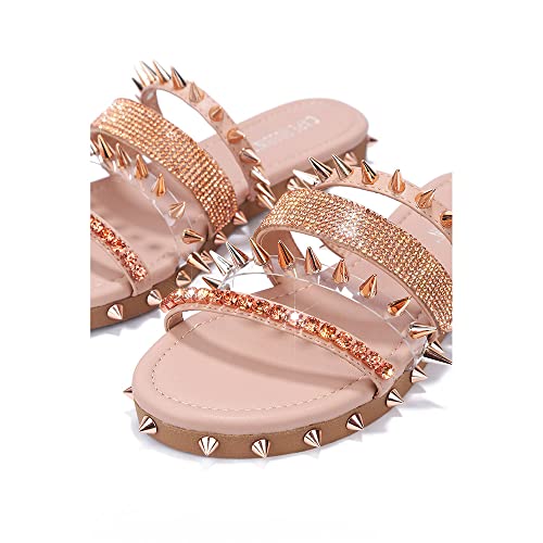 Cape Robbin Xtreme Sandals Slides For Women, Studded Womens Mules Slip On Shoes - Nude Size 7 #TOP4