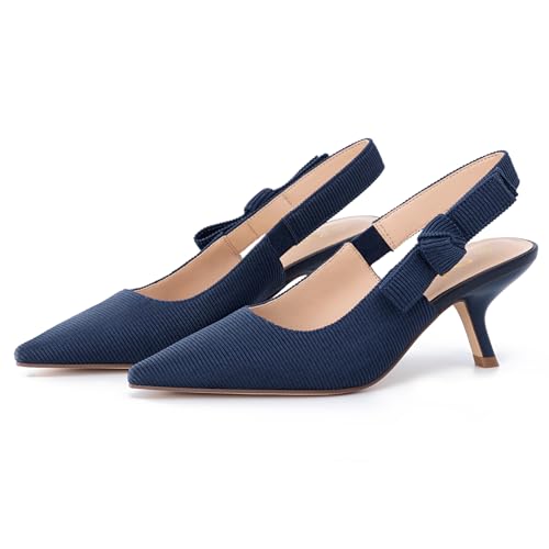 Athlefit Women's Slingback Kitten Heels Closed Pointed Toe Bowknot Pumps Dress Shoes for Work Wedding Dancing Party3