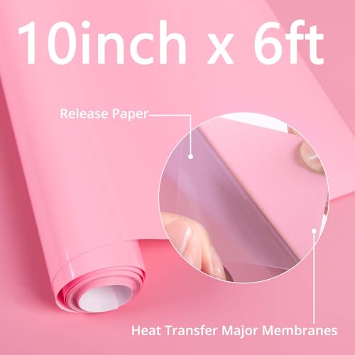 Image of HTVRONT Puff Vinyl Heat Transfer -10 inch x 6ft Light Pink 3D Puff Heat Transfer Vinyl Foaming Colorful Puffy Iron on Vinyl for T-Shirt- Pink Puff Htv Vinyl for Compatible with Cricut Cutting Machine