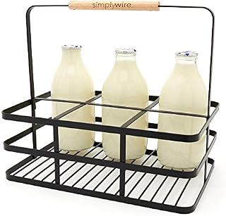 simplywire - Retro 6 Unit Milk Bottle Holder  Wine Bottle Carrier  Black Flat Wire