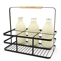 simplywire – Retro-6er-Milchflaschenhalter – Weinflaschenträger – Schwarzer Flachdraht