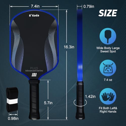 Image of Upgraded Pickleball Paddles Set of 2 or Single Paddle - R Koda USAPA Approved Fiberglass Surface / T700 Raw Carbon Fiber Pickleball Rackets Set for Men & Women