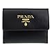 Prada Womens Vitello Move Nero Black Trifold ID Holder Snap Wallet 1MH350