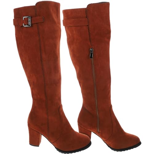 Bottines longues chaudes anti-froid à talon stable et léger femme