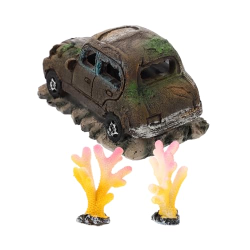 iplusmile 3個 水槽造園車 植物 水族館の水槽のアクセサリー 水槽の装飾品大 水槽の付属品 砂 水槽の飾り シミュレーションサンゴ 水族館アクセサリー 水族館のクラシックカー 人工珊瑚 樹脂