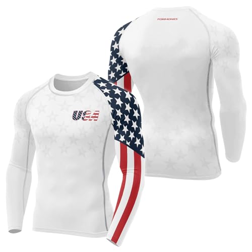 FORMONIES Men's Patriot Rash Guard – Long Sleeve Compression Shirt for BJJ MMA No-Gi Wrestling, Moisture-Wicking
