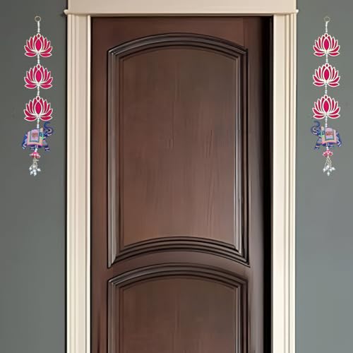 Image of Saugat Traders Lotus with Elephant Shubh Labh Hanging for Main Door Entrance, Pooja Room Temple, Diwali Decoration Puja Mandir Wall Hangings for Home Decor | 23 Inch Each