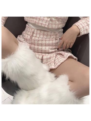 WDIRARA Women's Fuzzy Leg Warmers Winter Soft Boot Cuffs Covers Party Kawaii Fur Leg Warmers Y2k4