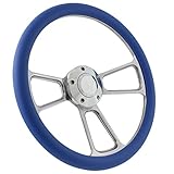 5-bolt Steering Wheel 14 Inch Aluminum with Sky Blue Wrap and Horn