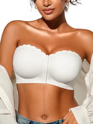 Image of Strapless Bras for Women, XS-XL, Front Closure Anti-Slip Comfortable Bandeau Top, Wavy Edge Padded Bra