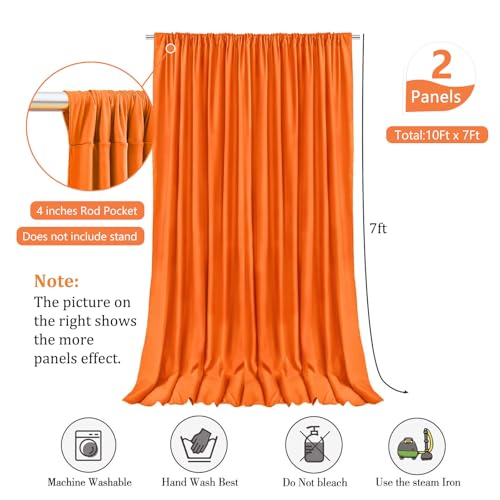 Image of 10 x 7 Feet Orange Backdrop Curtain for Partie, Background Curtains for Photoshoot, Birthday, Wedding, Halloween, Thanksgiving, Christmas, New Year Party Decorations 5Ft x 7Ft, 2 Panels