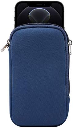 Neoprene Cell Phone Pouch Soft Elastic Shockproof Mobile Phone Case+Necklace Lanyard Crossbody Sleeve for iPhone 12 Pro Max XS, Samsung Galaxy Note 20 Ultra A51 A72 LG V50 V40 ThinQ (Navy Blue)
