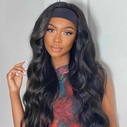 XSY Headband Wig Human Hair Body Wave Brazilian Virgin Hair Wear and Go Half Wigs for Black Women Glueless No Lace Front Wig 150% Density Natural Color 28 Inch