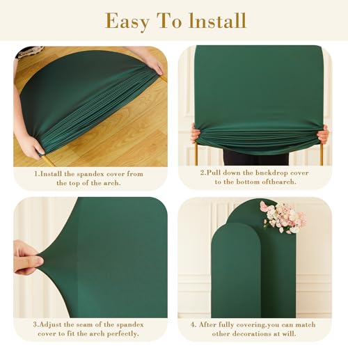 Image of Hunter Green Arch Cover Set of 2-7.2FT, 6FT Christmas Arch Backdrop Cover Spandex Fitted Wedding Arch Stand Covers for Birthday Party Baby Shower Wedding Reception Banquet Photo Background